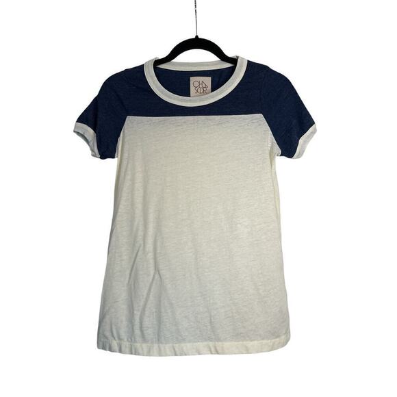 Chaser Women's Short Sleeve Color Blocked Jersey T-Shirt Size M Cream Blue NWOT - Picture 2 of 7